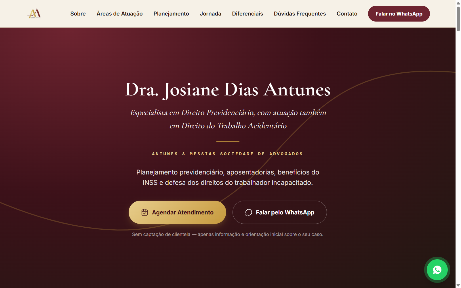 Captura de tela do site da Antunes & Messias Advocacia