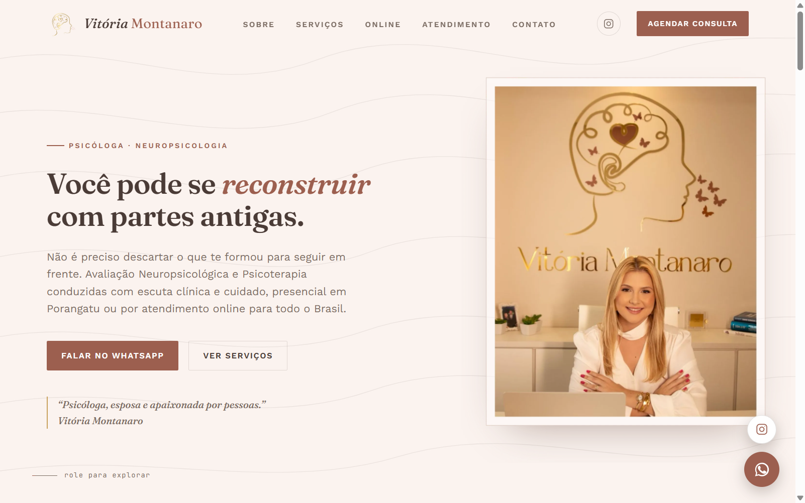 Captura de tela do site do Consultório Vitória Montanaro